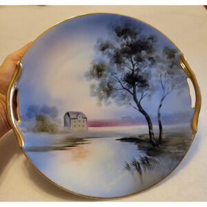 Vtg Noritake House on the Lake Hand Painted Japan Collectible Plate w/ Handle